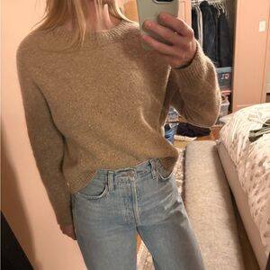 Vince Cropped Cashmere Double Seam Crew Neck Sweater Camel NWOT Size Medium